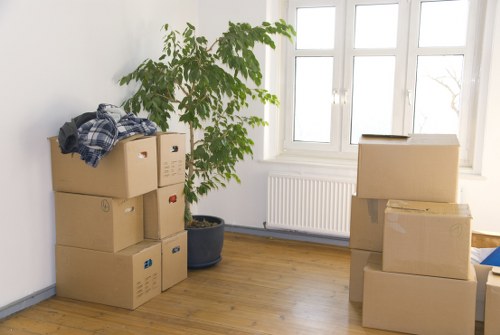 Packed boxes and furniture ready for removal service in Dulwich